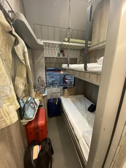 A Trenitalia Intercity Notte sleeper train 2 berth deluxe cabin.
