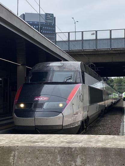 The front of the TGV in standard black nose and red highlights