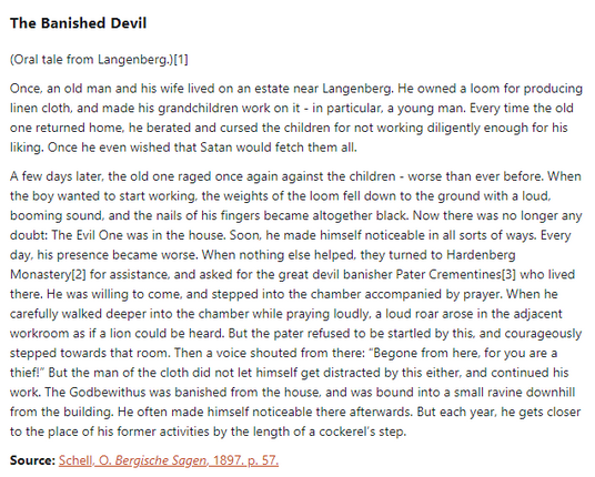German folk tale "The Banished Devil". Drop me a line if you want a machine-readable transcript!