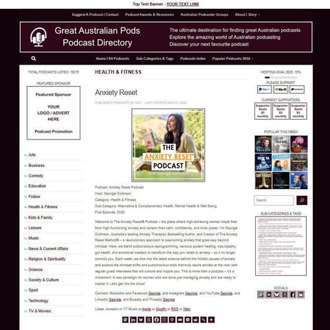 Anxiety Reset Podcast
Screenshot of the podcast listing on the Great Australian Pods website