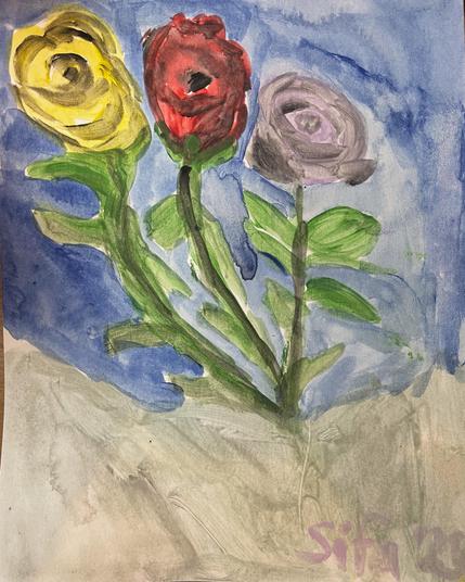 Roses in Rocky Soil, Gouache on Paper