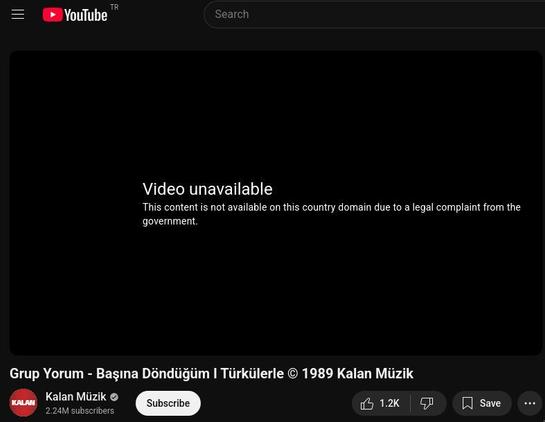 YouTube, Apple Music and Spotify deleted or restricted access to the recordings of the band "Grup Yorum" in Turkey at the request of the Turkish government.
