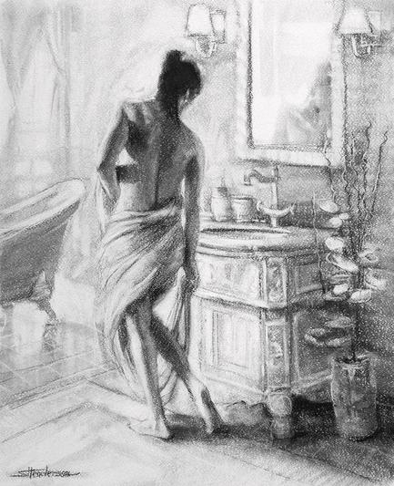 Art print depicting a woman after the bath, toweling herself off.