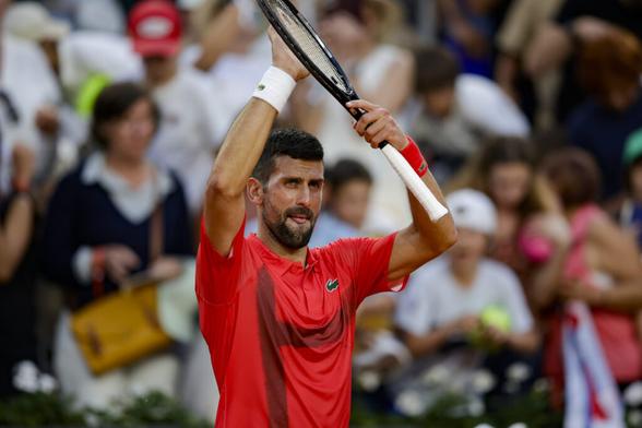 Novak Djokovic celebrates after his second-round win at the 2025 French Open