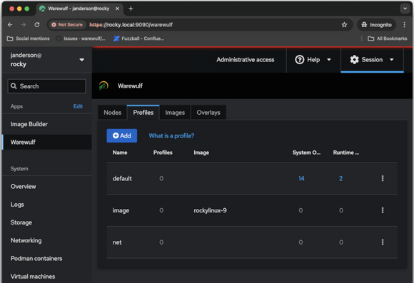 Screenshot of Warewulf web UI tabs (used with permission from CIQ; All Rights Reserved).