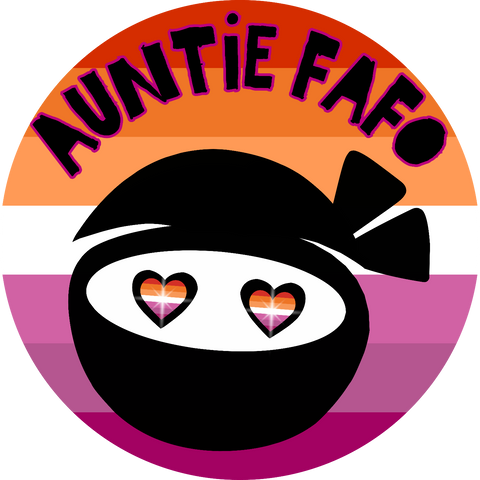 Lesbian Pride Flag. Ninja with sparkling heart eyes.