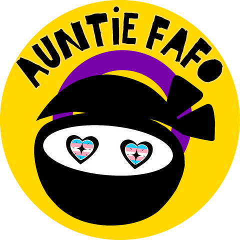 Intersex Pride Flag. Ninja with sparkling heart eyes.