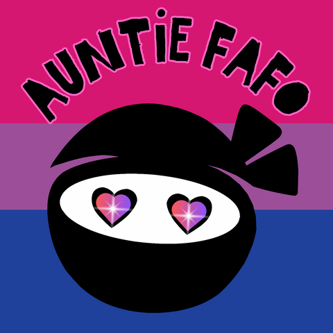 Bisexual Pride Flag. Ninja with sparkling heart eyes.