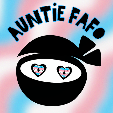 Transgender Pride Flag. Ninja with sparkling heart eyes.
