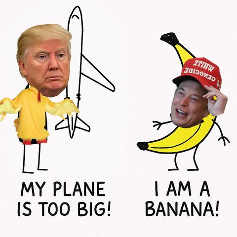 a chicken says "my plane is too big!" - a banana: "I am a banana!"