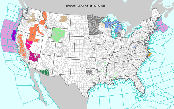 Short Range Forecast Discussion
NWS Weather Prediction Center College Park MD
311 PM EDT Sat May 31 2025

Valid 00Z Sun Jun 01 2025 - 00Z Tue Jun 03 2025

...Moderate to heavy rainfall and localized flash flooding continues into
this evening for interior New England...

...Showers and thunderstorms expected to reach the Desert Southwest Sunday
night and then the Four Corners Monday morning with a risk for flash
flooding...

...A round of rain expected for the northern Rockies/High Plains Sunday
night into Monday morning with gusty winds...

...Storm chances shift from the southern Plains Sunday to the
central/northern Plains Monday...

An anomalously deep low pressure system for late May continues to churn
northward through New England this afternoon (Saturday) accompanied by
widespread showers and thunderstorms. Plentiful moisture leading to
locally heavy downpours (rain rates of 1"/hr) and repeated rounds of
storms focused through portions of Vermont and New Hampshire may lead to
some scattered instances of flash flooding, with a Slight Risk of
Excessive Rainfall (level 2/4) in effect. Storms will lift northeastward
from central New England into Maine through this evening and should come
to an end for all locations by Sunday morning. Forecast high temperatures
Sunday more broadly across the Northeast and into the Mid-Atlantic, Lower
Great Lakes, and Ohio Valley will remain below average Sunday under an
associated upper-low and following a cold front passage, ranging from t