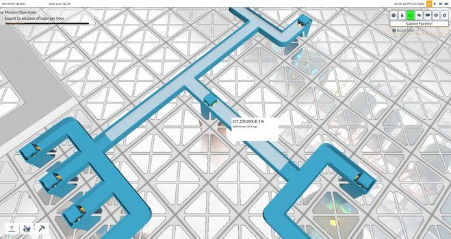 A complex video game factory with blue vents over a white background.