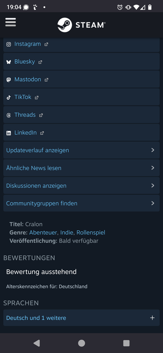 Screenshot of a developer website with Fediverse link to Mastodon.