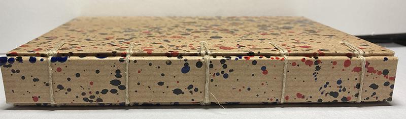 l'image montre le dos du livre, même papier kraft et même décor. On voit le passage des cinq ficelles de la reliure.