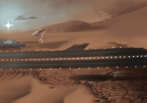 A small portion of the digital painting I'm working on. It's a sci-fi world. Very unfinished.
