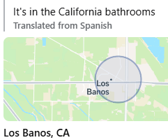 Screen capture from Facebook marketplace showing that the item listed is in Los Banos, CA. The text reads:
"It's in the California bathrooms. Translated from Spanish"