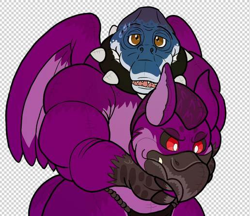 A flat-colored digital drawing of an anthropomorphic blue pliosaur in a sinister-looking, inflatable gryphon suit.  Somehow, the marine reptile looks sweaty.  Pliosaur magic(tm), I guess?