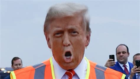 Picture of a silly looking Donald Trump with orange skin and open mouth.