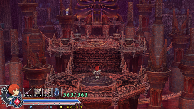 Adol in front of a throne room where the final boss fight will take plaace