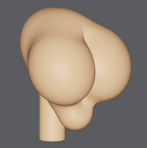 The start of a 3D model in the SDF Modeler editor, showing a little modeling accident, turning a face into something very reminiscent of a buttocks.