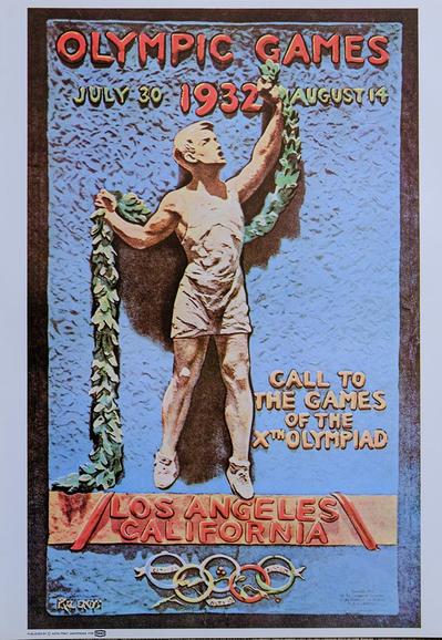 Colourful poster advertising the Los Angeles Olympic Games in the USA in 1932