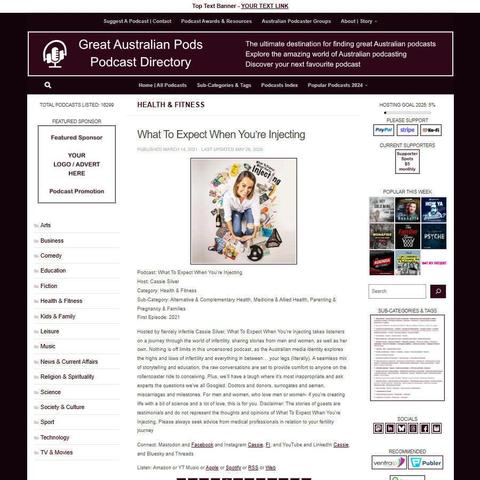 What To Expect When You're Injecting 
Screenshot of the podcast listing on the Great Australian Pods website