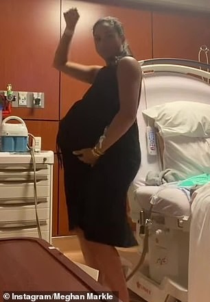 Meghan Markle's (pictured) latest Instagram post showing her and Prince Harry dancing in a hospital room in an attempt to induce Princess Lilibet's birth has been branded 'cringy' and 'unroyal' by unimpressed royal fans