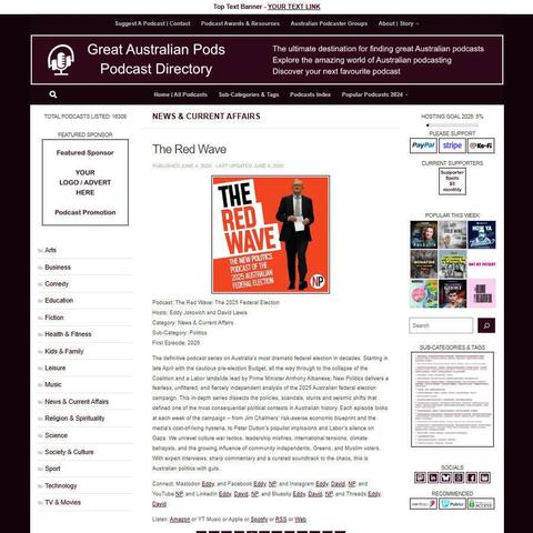 The Red Wave: The 2025 Federal Election
Screenshot of the podcast listing on the Great Australian Pods website