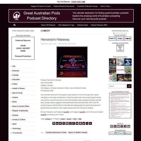 Hernando's Hideaway
Screenshot of the podcast listing on the Great Australian Pods website