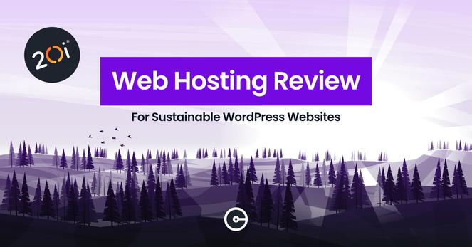 A purple illustrated landscape with the title above it saying 20i web hosting review.