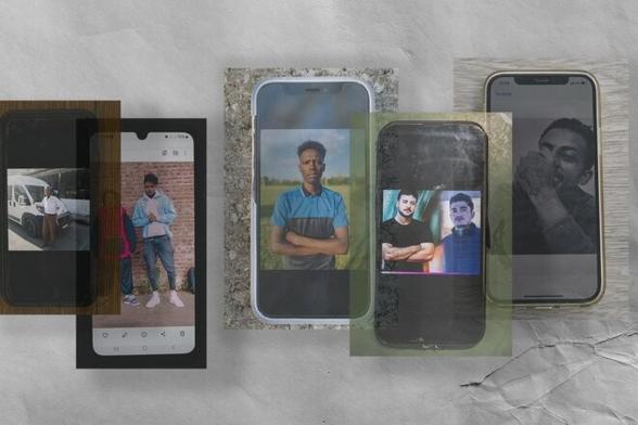 De gauche à droite : Ahmed Ahmed, Amanuel Berhe Tirfe, Modther Abaker Osher, Nima Shahsawari, Hiva Mustafaei et Haftom Mekonen. © Photos des téléphones Valentina Camu pour Mediapart