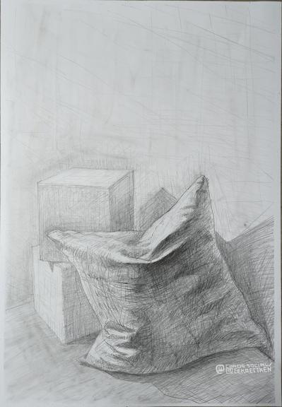 Pencil on paper

A pillow leaning against two blocks, stapled on top of each other.