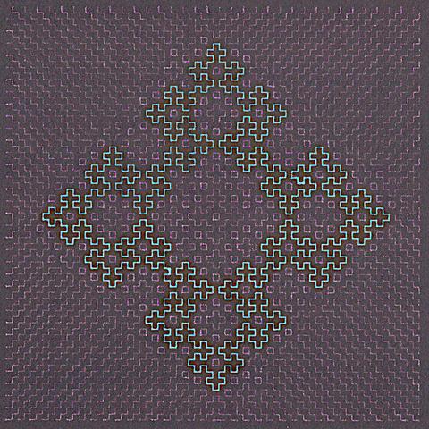 plotted geometric stitch pattern on black paper