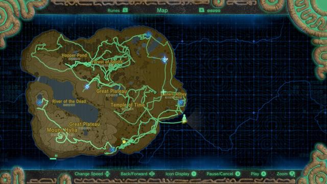 The in game map of the Great Plateau showing the places where I have walked