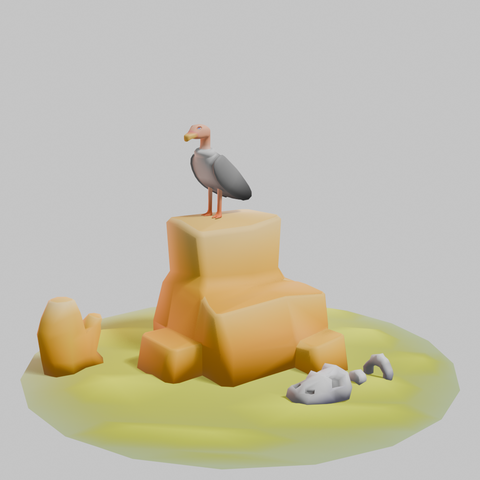 a 3d render of a vulture sitting on a rock in the dessert.