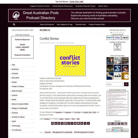 Conflict Stories Podcast
Screenshot of the podcast listing on the Great Australian Pods website