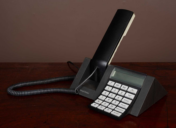 A photo of a Bang & Olufsen BeoCom 1600 phone. They are designed much more for form than function, but they do look really good.