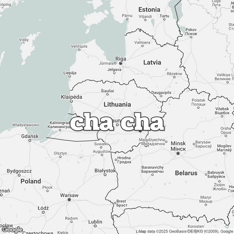 Map of Lithuania overlaid with "cha cha".