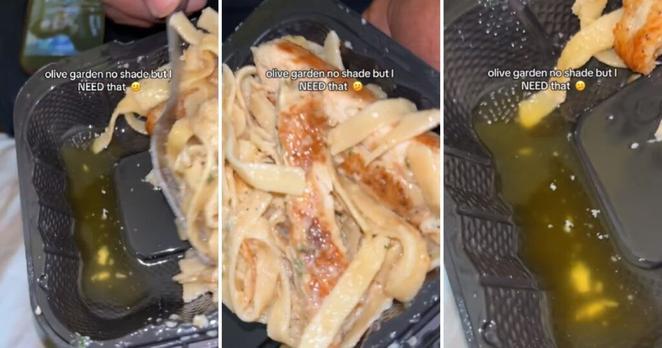 Olive Garden Customer Stumped After Noticing the Amount of Oil That Came With Their Pasta