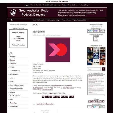 Momentum
Screenshot of the podcast listing on the Great Australian Pods website