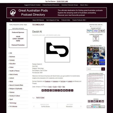 Decidr AI
Screenshot of the podcast listing on the Great Australian Pods website