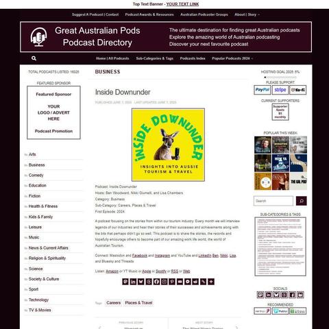Inside Downunder 
Screenshot of the podcast listing on the Great Australian Pods website