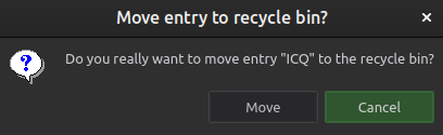 Message box asking: move entry ICQ to recycle bin?