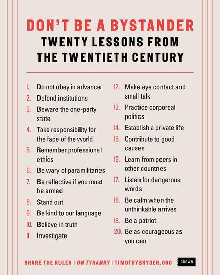 Table:
Don't be a bystander
Twenty lessons from the twentieth century