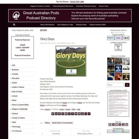 Glory Days
Screenshot of the podcast listing on the Great Australian Pods website