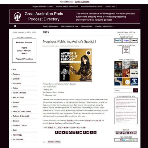 Morpheus Publishing Author's Spotlight 
Screenshot of the podcast listing on the Great Australian Pods website