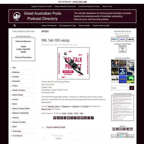 RBL Talk: An RB Leipzig Podcast
Screenshot of the podcast listing on the Great Australian Pods website