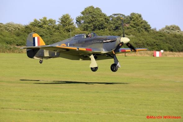 Hawker Sea Hurricane lands at Old Warden after a Shuttleworth display flight.