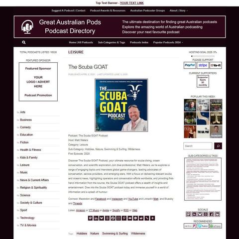 The Scuba GOAT
Screenshot of the podcast listing on the Great Australian Pods website