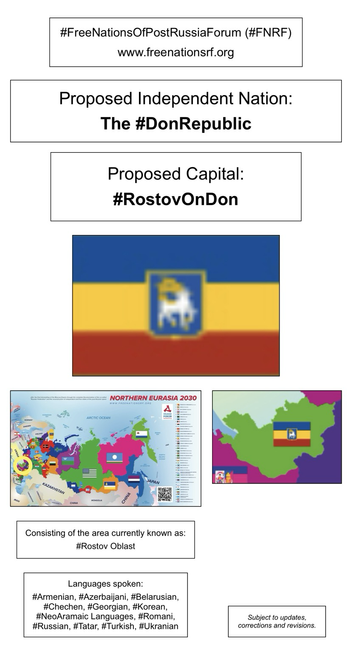 Information, flag, and maps showing proposed independent nation of The Don Republic (from the website of the Free Nations of Post-Russia Forum).